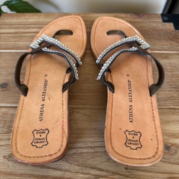 Athena Alexander Metallic Brown Rhinestone Embellished Low Heeled Thing Sandal - Picture 10 of 13